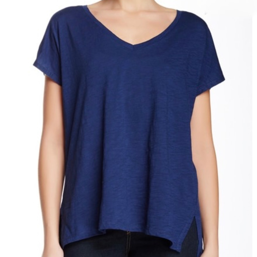 Majestic Filatures Paris Relaxed Cotton Tee Size 1 Navy Blue V-Neck